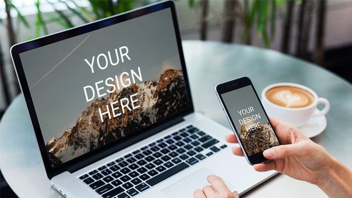 Laptop with iPhone 6 Mobile Mockup