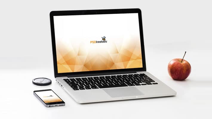 MacBook Pro and Phone Mockup Template PSD