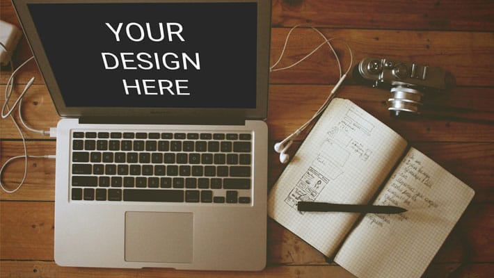 Macbook At Workstation Mockup