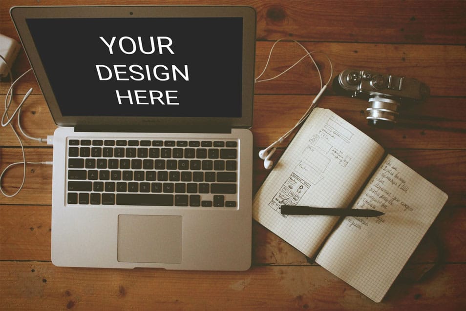 Macbook At Workstation Mockup