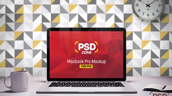 Macbook Pro on Desk Mockup Free PSD