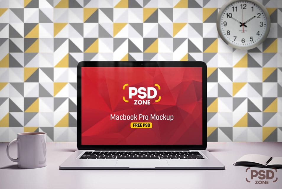 Macbook Pro on Desk Mockup Free PSD