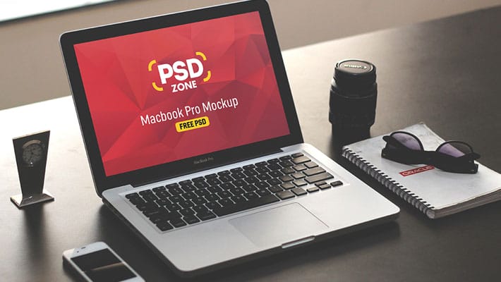 Macbook Pro on Desk Mockup PSD