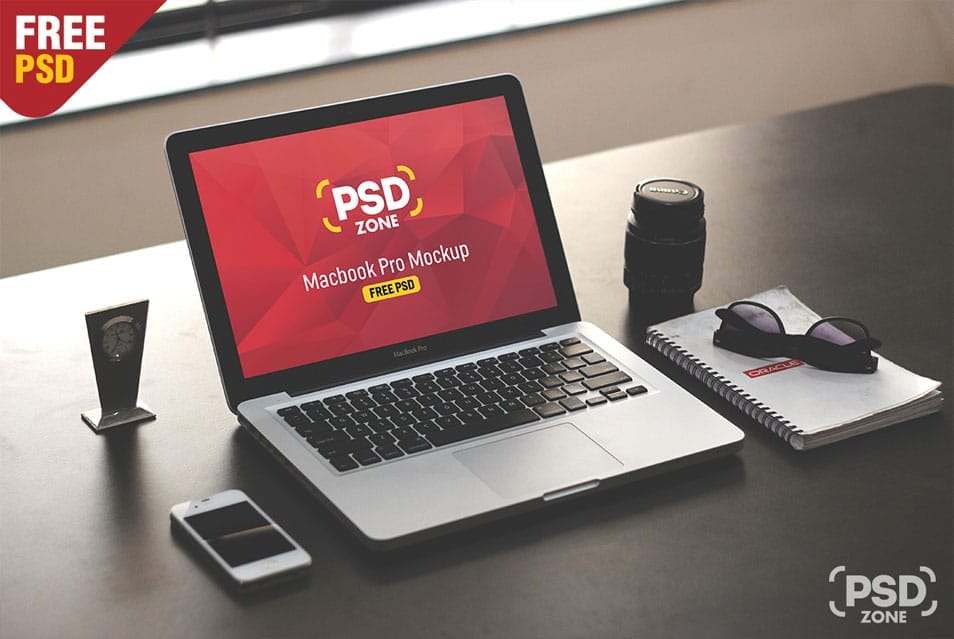 Macbook Pro on Desk Mockup PSD