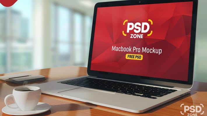 Macbook Pro on Table Mockup PSD