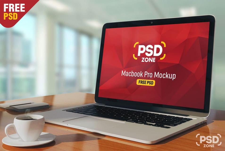 Macbook Pro on Table Mockup PSD