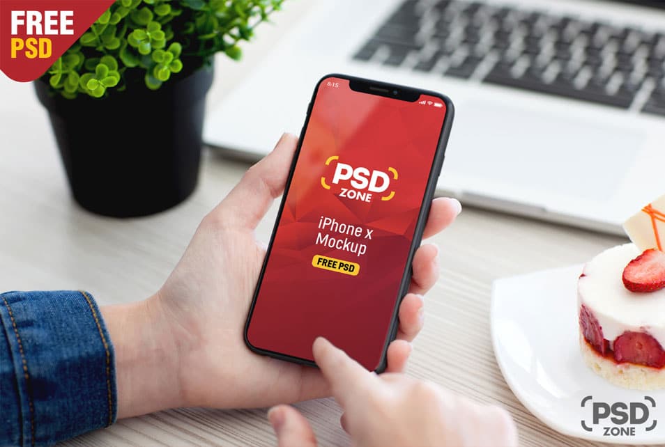 Male Hand Holding iPhone X Mockup PSD