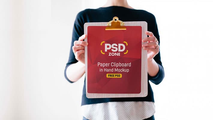 Paper Clipboard in Hand Mockup PSD