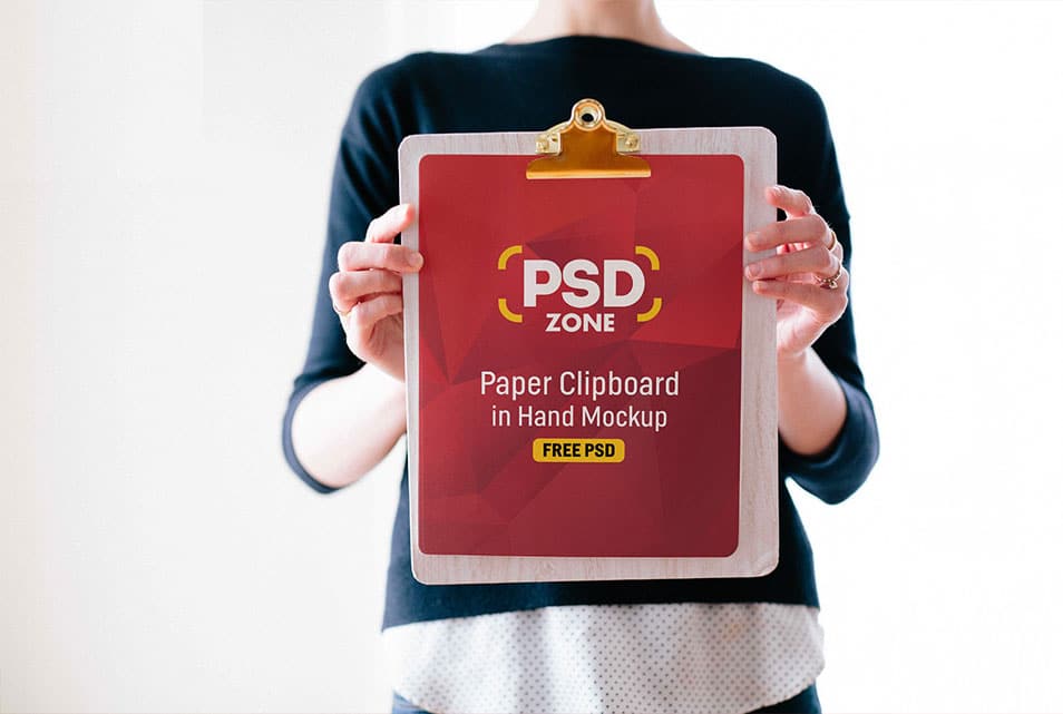 Paper Clipboard in Hand Mockup PSD