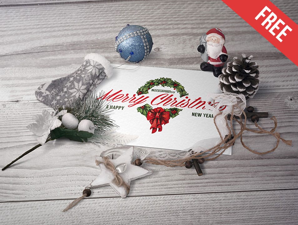 Postcard in Christmas Scenery Mockup
