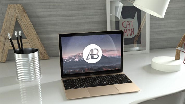 Realistic Gold 12-Inch Macbook Mockup