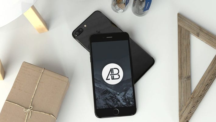 Realistic Jet Black iPhone 7 Plus Mockup