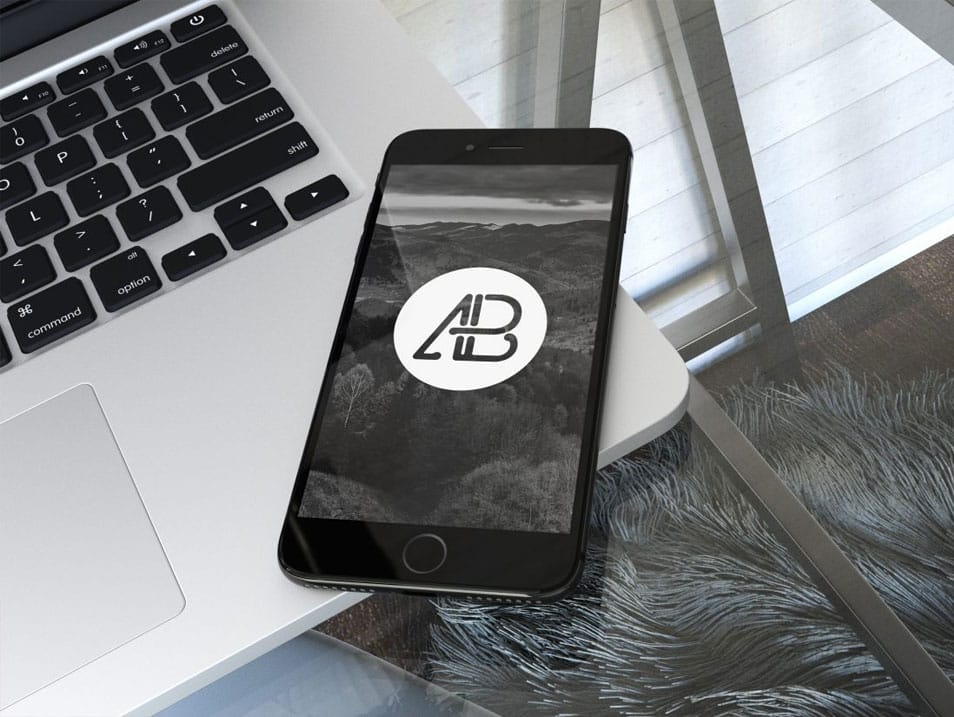 Realistic Jet Black iPhone 7 Plus Mockup