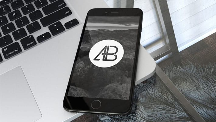 Realistic Jet Black iPhone 7 Plus Mockup