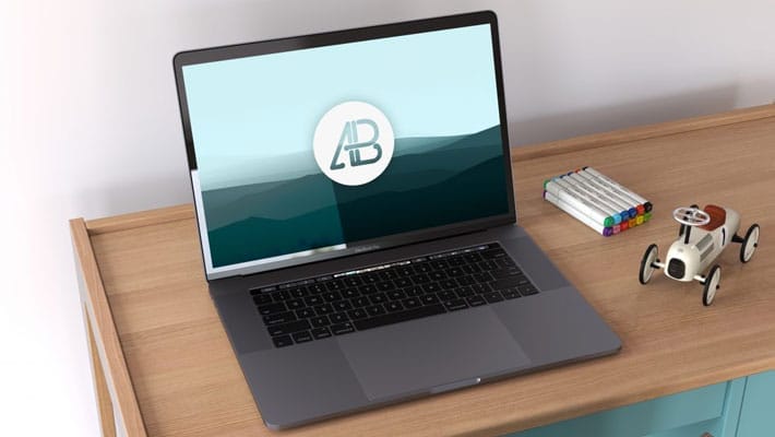 Realistic Space Grey Macbook Pro with Touch Bar Mockup