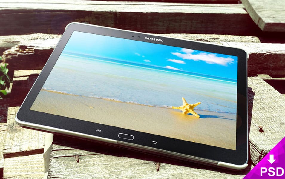 Samsung Galaxy Tab 5 Wood Mockup
