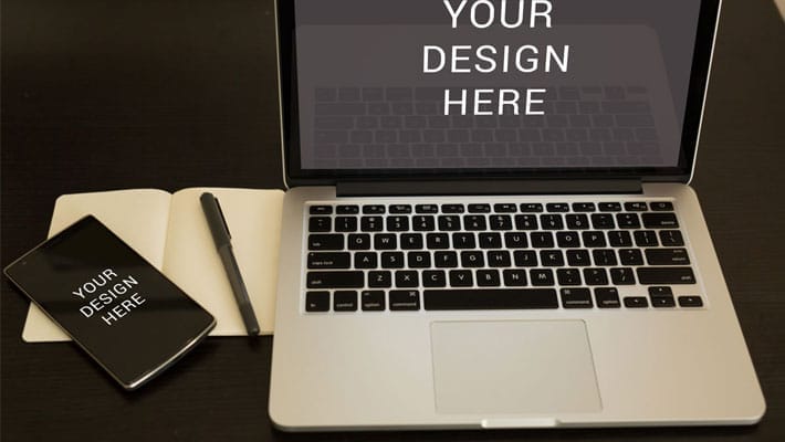 Smartphone with Macbook Mockup