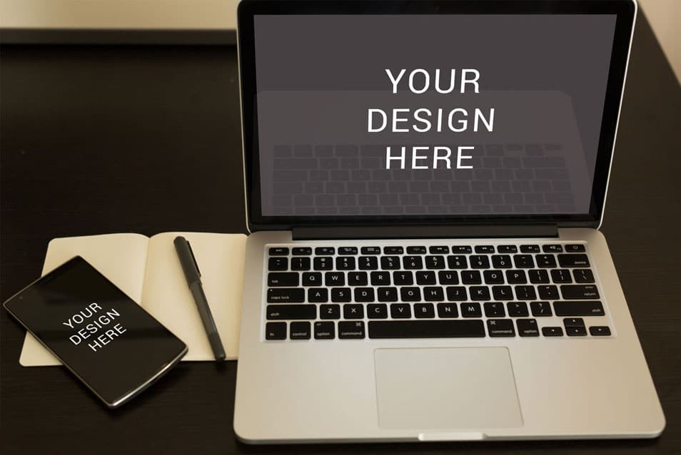 Smartphone with Macbook Mockup