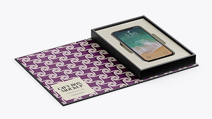 Textured Gift Box With Apple iPhone X Mockup