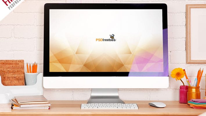iMac Desktop Workspace Mockup Free PSD