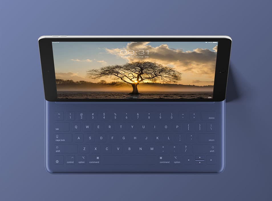 iPad with Keyboard Free PSD Mockup