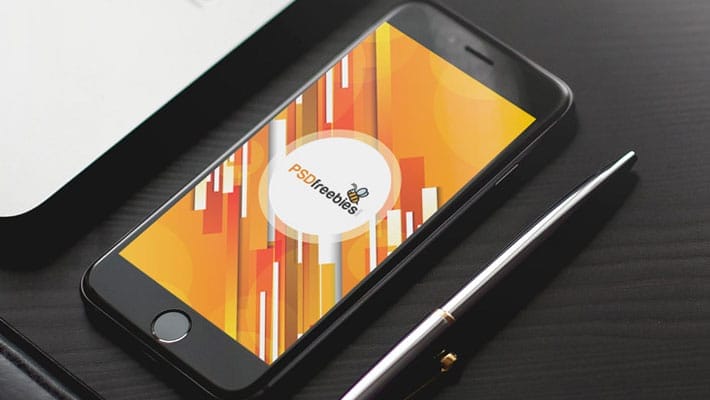 iPhone 7 on Wooden Table Mockup