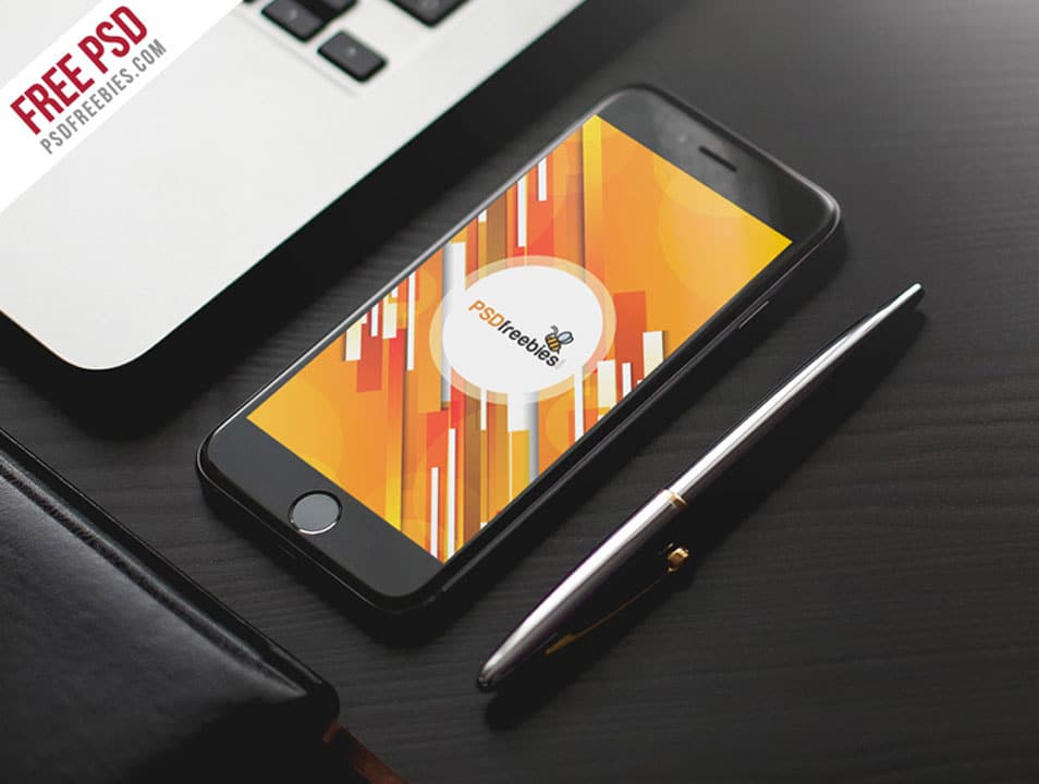 iPhone 7 on Wooden Table Mockup