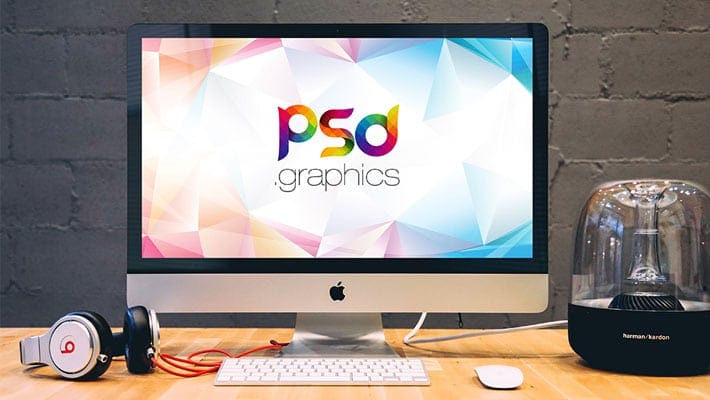 Apple iMac on Desk Mockup PSD