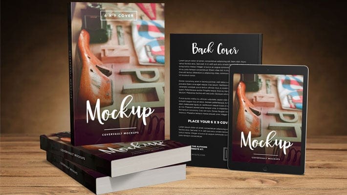 Big 6 x 9 Book Promo Mockup with Tablet