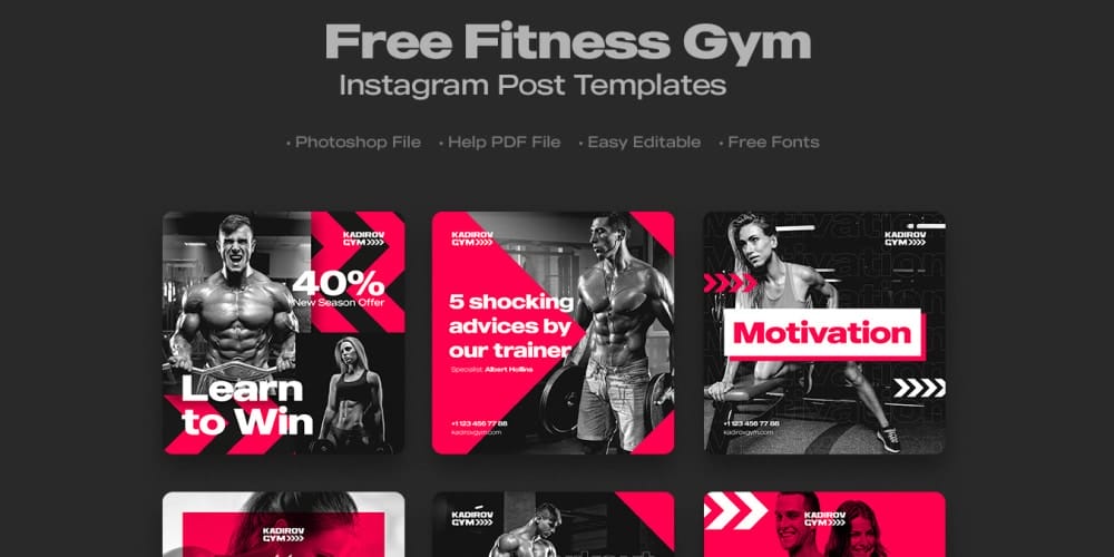  Fitness Gym Instagram Post Templates PSD