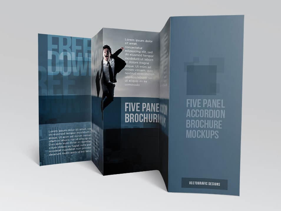 Five Panel Accordion Brochure Mockups