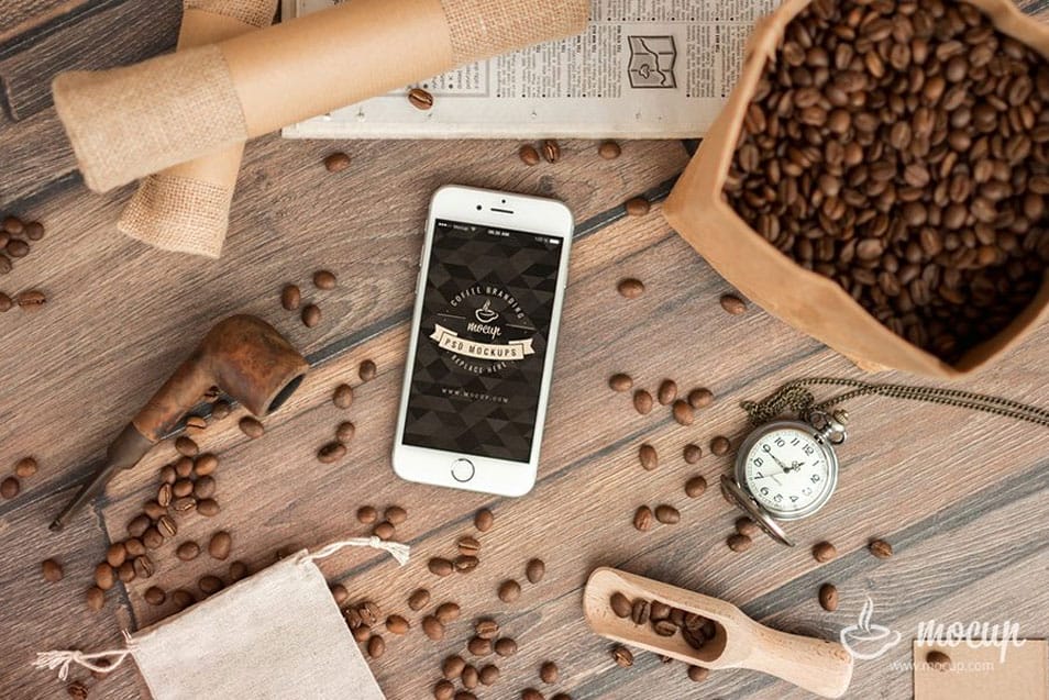 Free Coffee Branding iPhone 6 Mockup