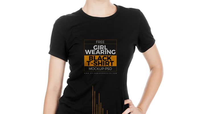 Free Girl Wearing Black T-Shirt Mock-up PSD