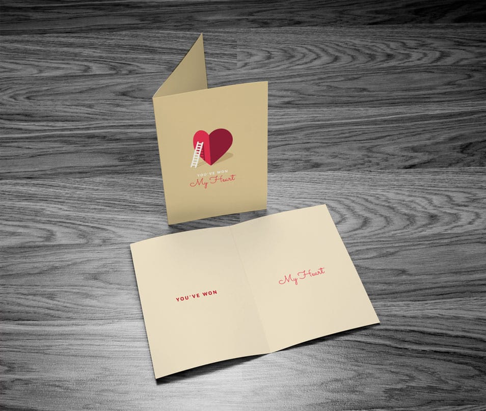 Free Greeting Card Mock-up with Wooden Background