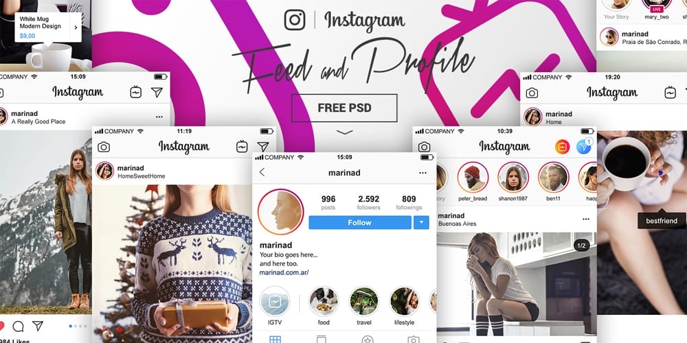 Free Instagram PSD Feed and Profile Complete UI