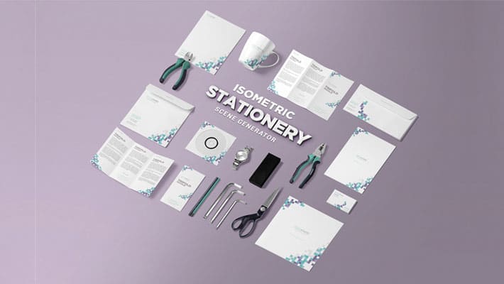 Free Isometric Stationery PSD Scene Creator