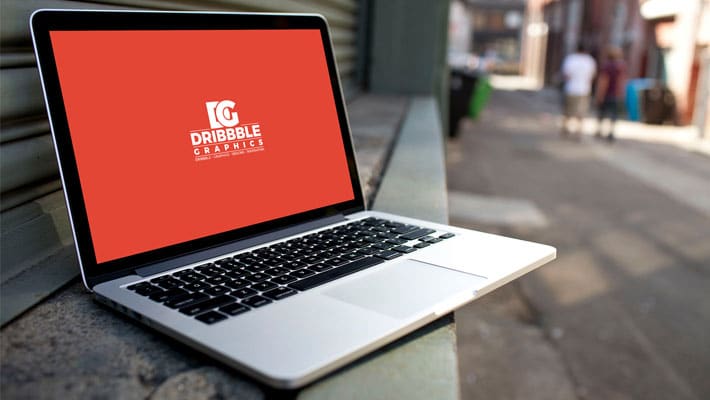 Free Laptop MockUp on City Street