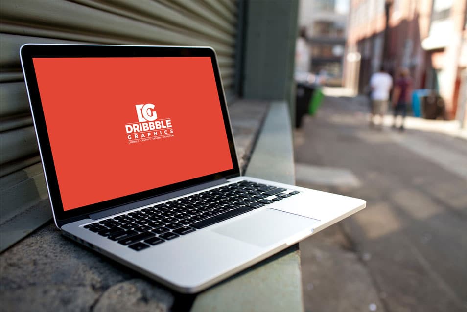 Free Laptop MockUp on City Street