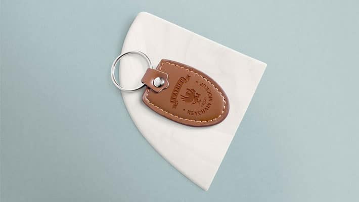 Free Leather Keychain Mockup with Changeable Marble Base