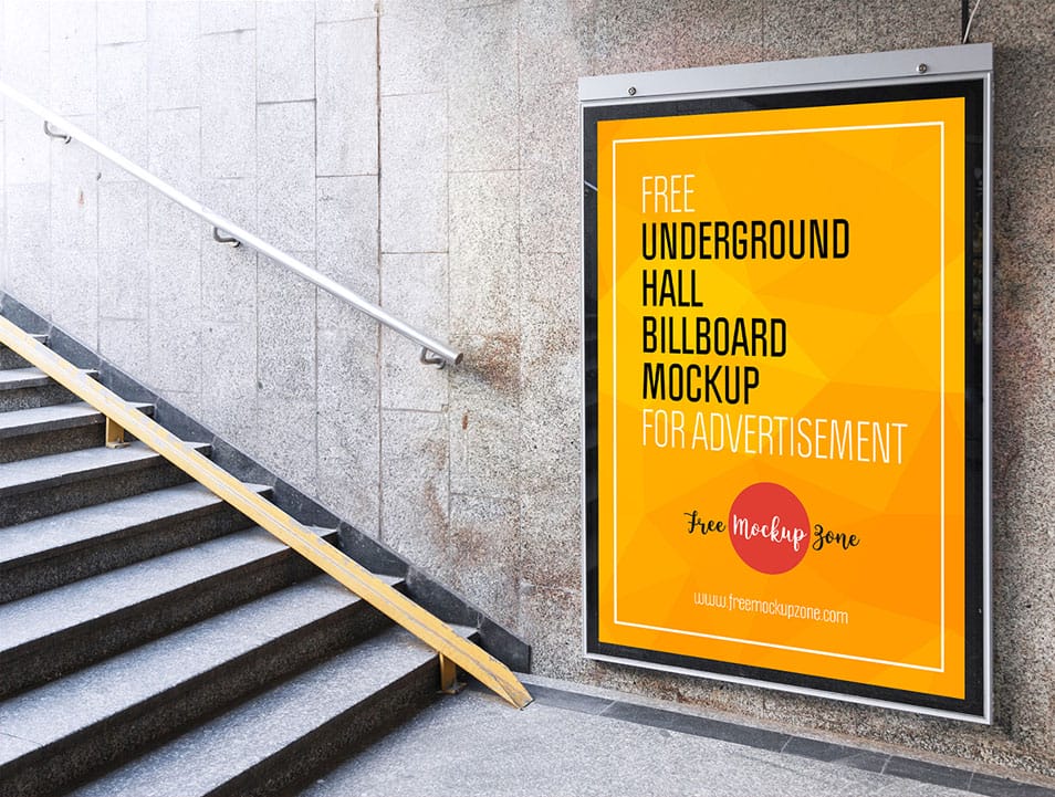 Free Underground Hall Billboard Mockup For Advertisement