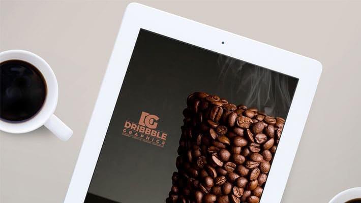 Free iPad MockUp with Coffee Cup