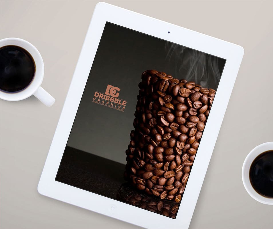 Free iPad MockUp with Coffee Cup