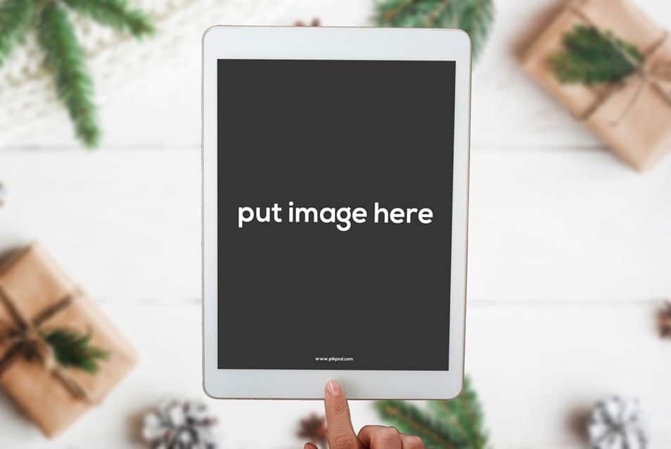 Free iPad Tablet Mockup White Christmas PSD