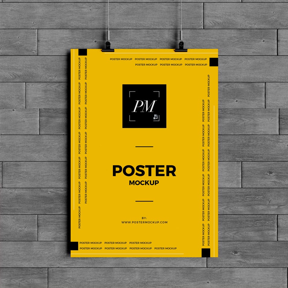 Hanging Over Wall Poster Mockup PSD