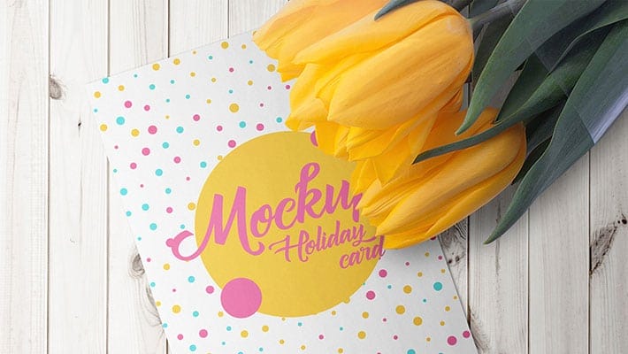 Holiday Card With A Tulips PSD Mockups