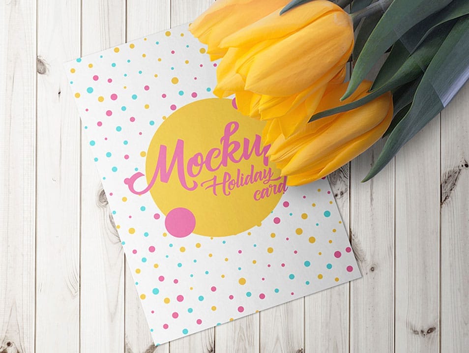 Holiday Card With A Tulips PSD Mockups