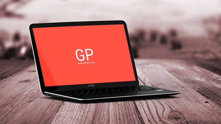 Laptop on Wood Mockup