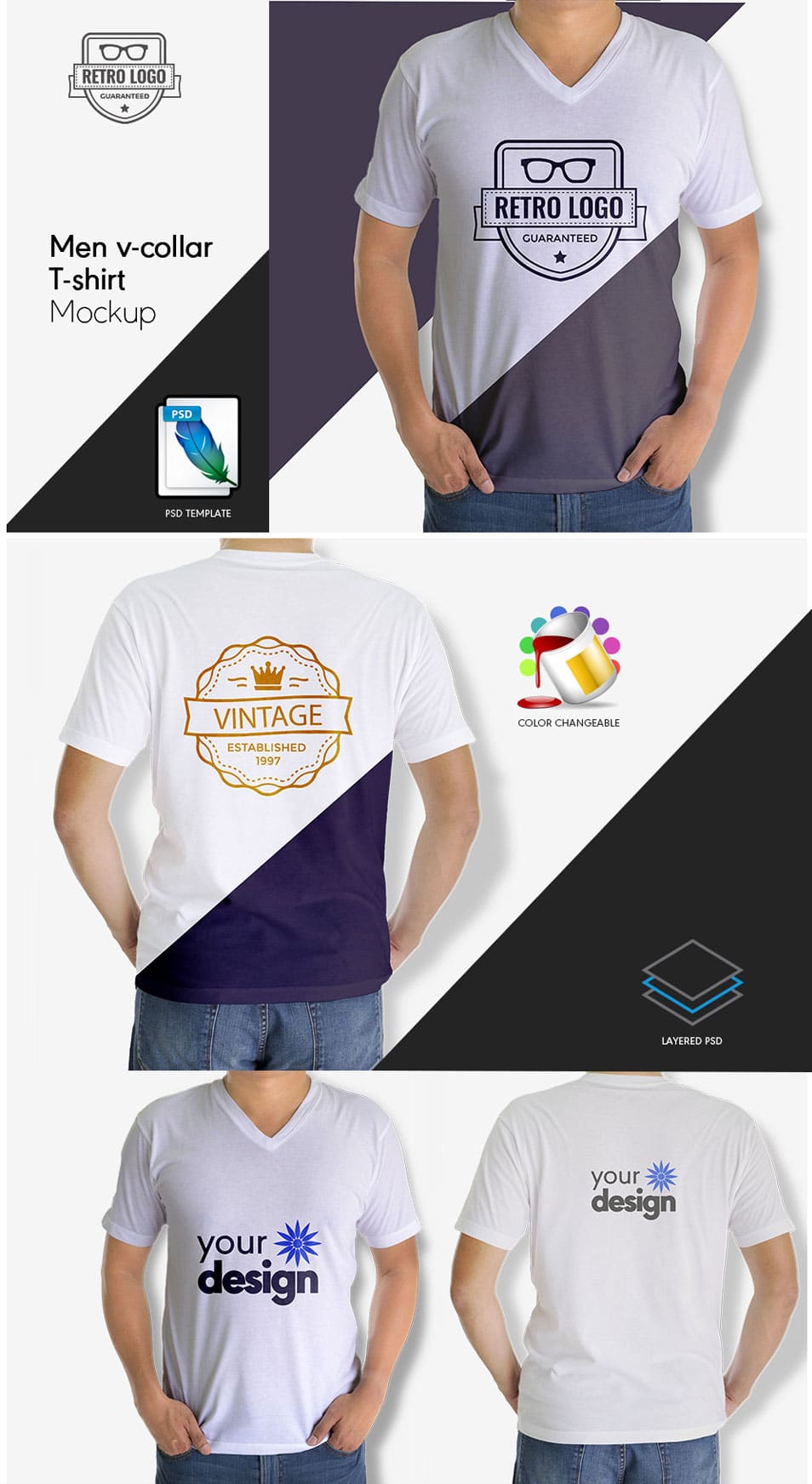 Men v Collar T-shirt Mockup PSD Template