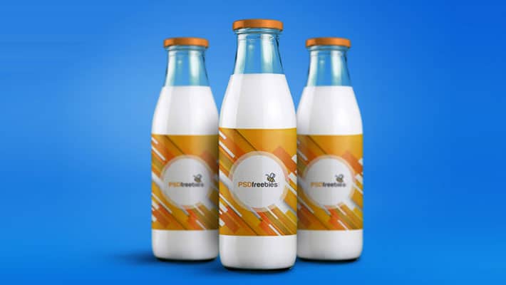 Milk Bottle Packaging Mockup PSD Template