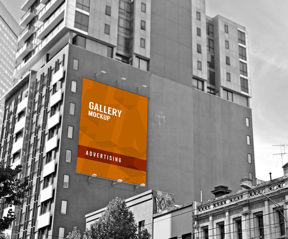 Outdoor Large Poster Mockup on Building Advertising Wall